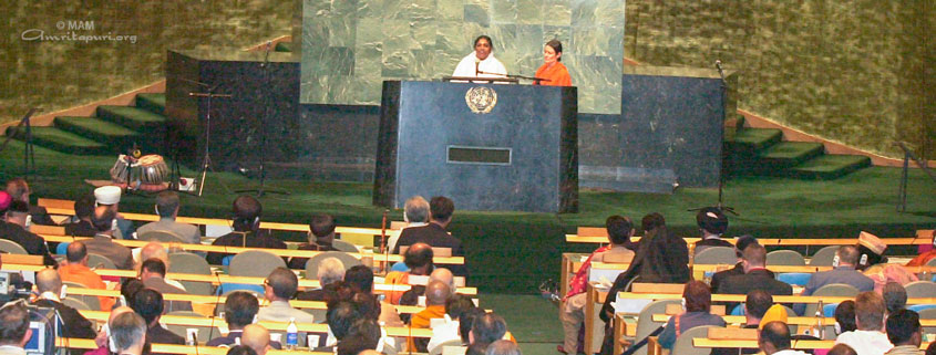 Amma speaking at the United Nations