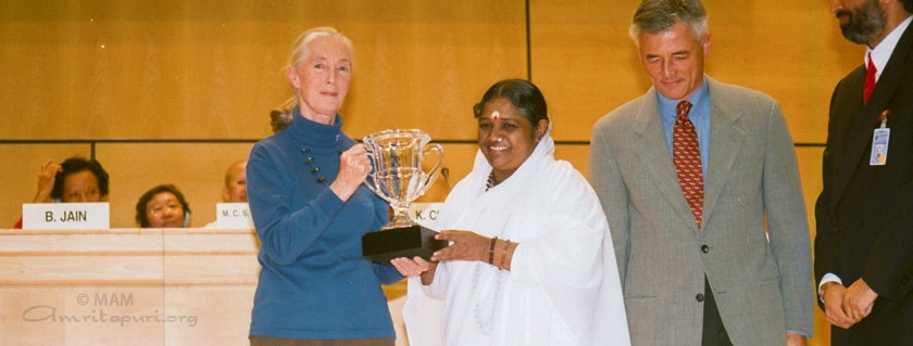 Amma with Jane Goodall at the United Nations