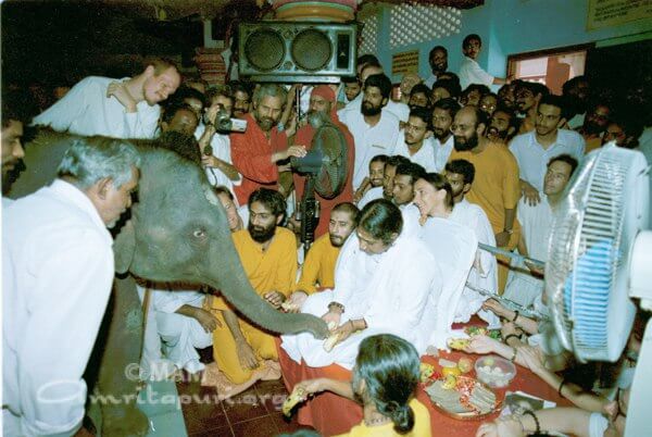 Amma giving Darshan to elephant Rama