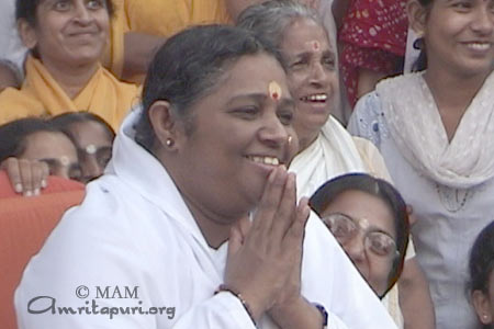 Amma with Damayanti Amma in Amritapuri