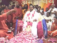 Amma's pada puja with lotus flwers