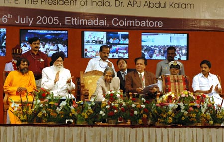 President of India launches Amrita ISRO satellite network of village resource centers