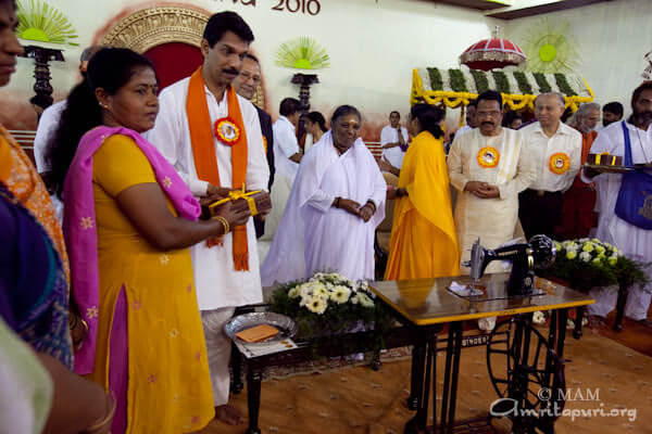 Tailoring machines were given to members of the AmritaSREE's garment making unit