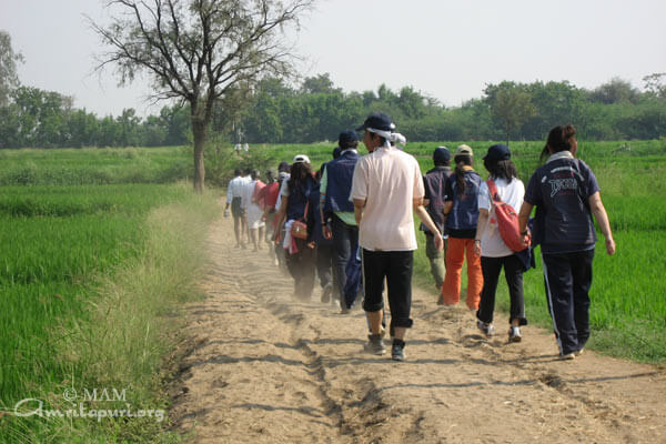 Students on their way to visit the villages