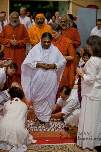 Pada puja upon Amma's arrival