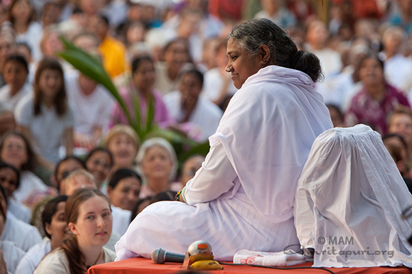 Amma at the beach during satsang