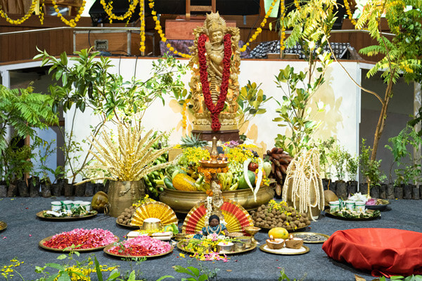 Vishu Kani in the Bhajan Hall in Amritapuri