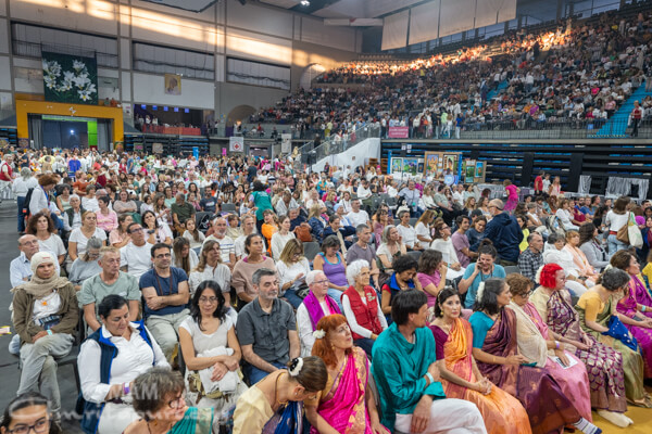 Devotees listening to Amma Devotees listening to Amma