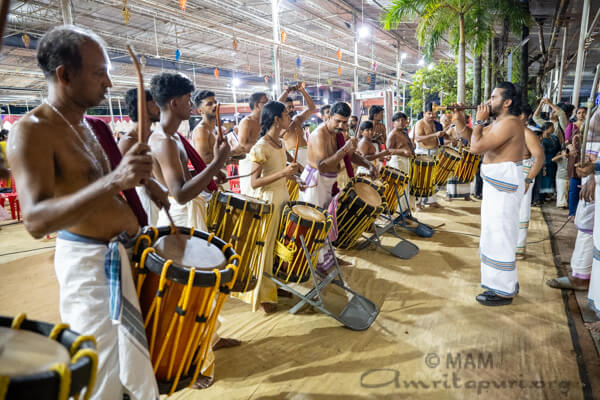 Traditional Kerala drums Chenda Melam receiving Amma