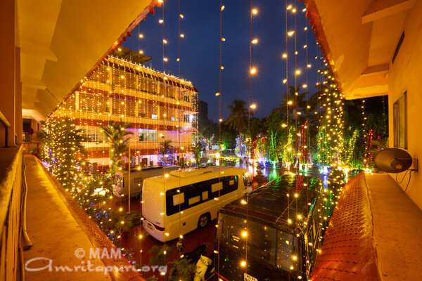 Amrita Vidyalayam decorated with beautiful lights